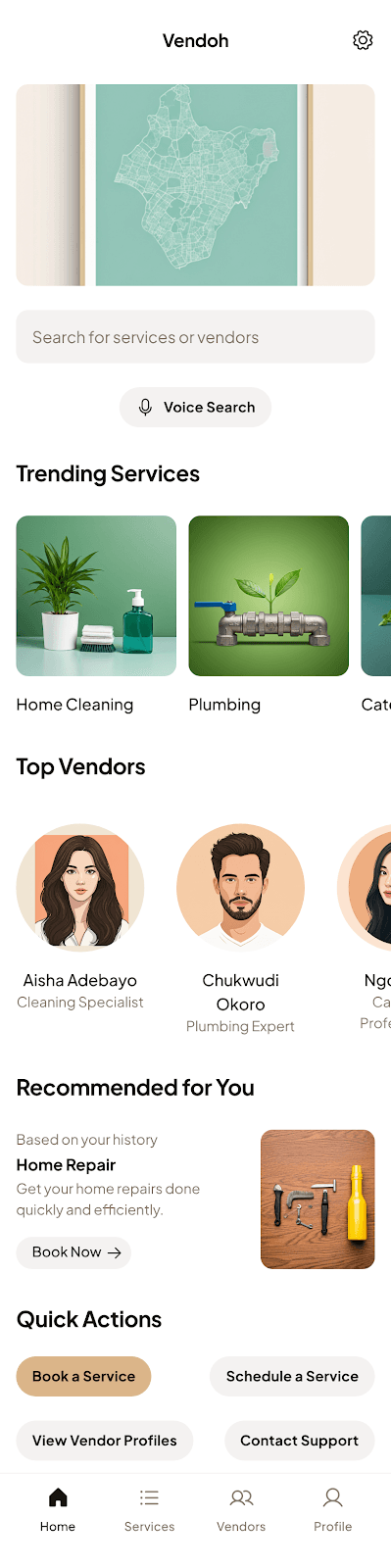 Vendoh App — Home Screen