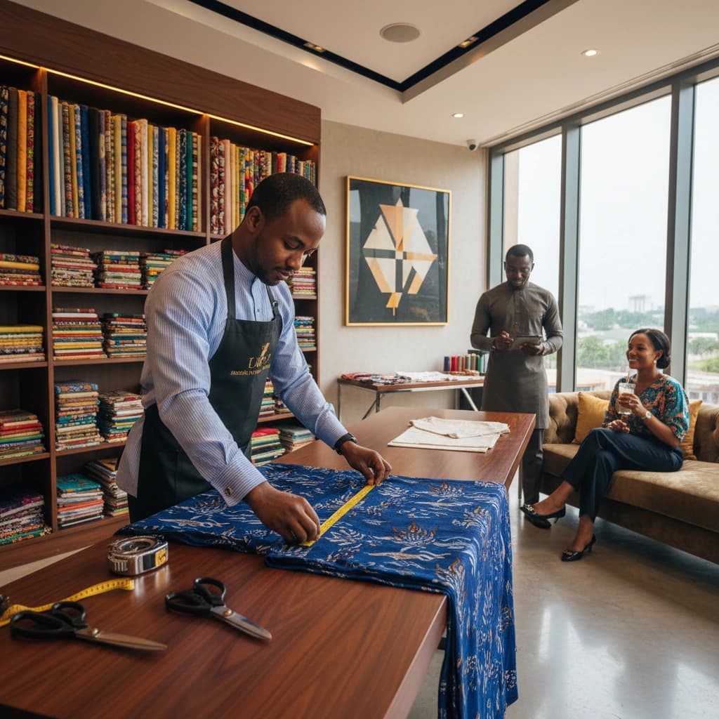 Tailor sewing an agbada