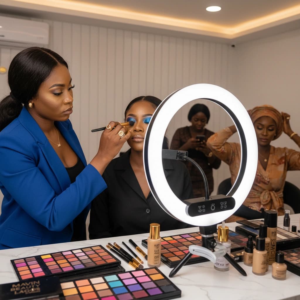 Makeup artist at work during an owambe