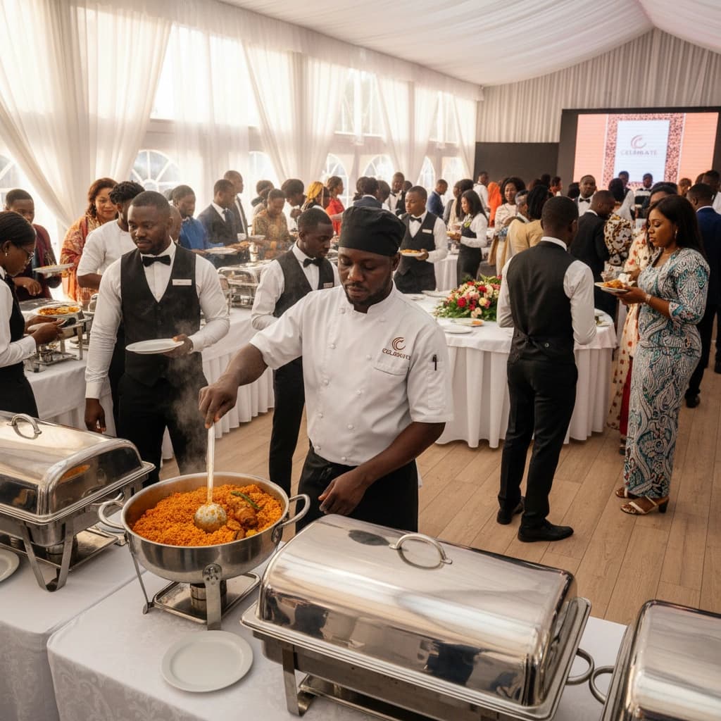 Caterer serving party jollof